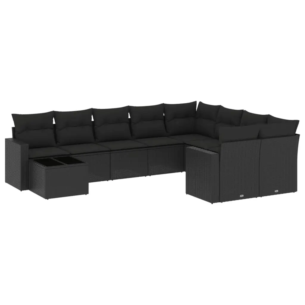 10 Piece Outdoor Sectional Sofa Set for Patio Garden Black Poly Rattan