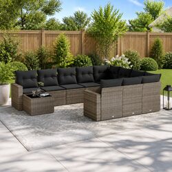 Outdoor Sectional Sofa Set 11 Piece Garden Furniture Grey Poly Rattan with