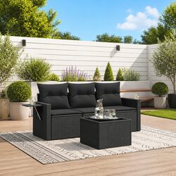 4-Piece Garden Sofa Set - Black Poly Rattan Furniture