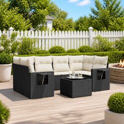 7 Piece Outdoor Garden Sofa Set with PE Rattan Cushions and Storage