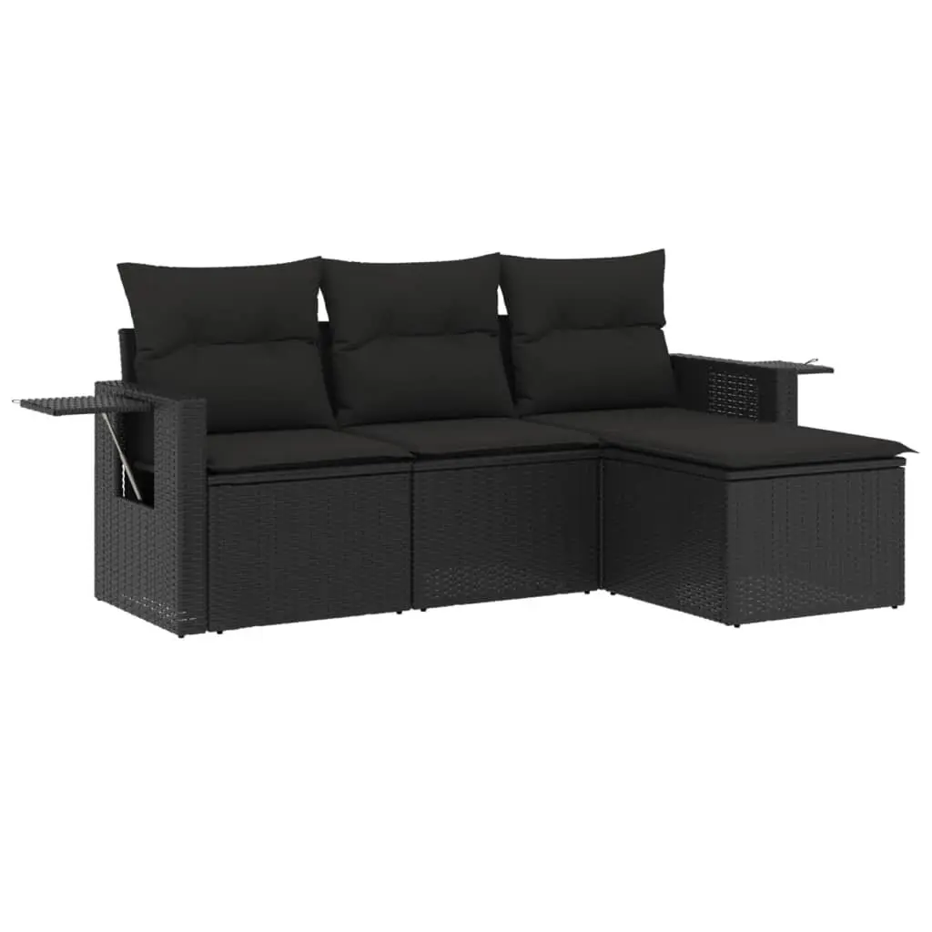 Garden Sofa Set 4 Piece Outdoor Furniture Black Poly Rattan Patio Lounge