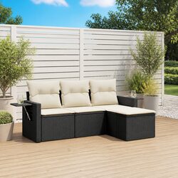 Garden Sofa Set 4 Piece Outdoor Furniture Patio Black Poly Rattan with Cushions