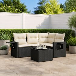 Garden Sofa Set 5 Piece Outdoor Furniture Black Poly Rattan Modular Patio