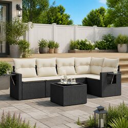 Specifications of Black Poly Rattan 6 Piece Garden Sofa Set