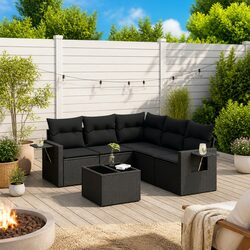 6 Piece Garden Sofa Set - Black PE Rattan Specifications
