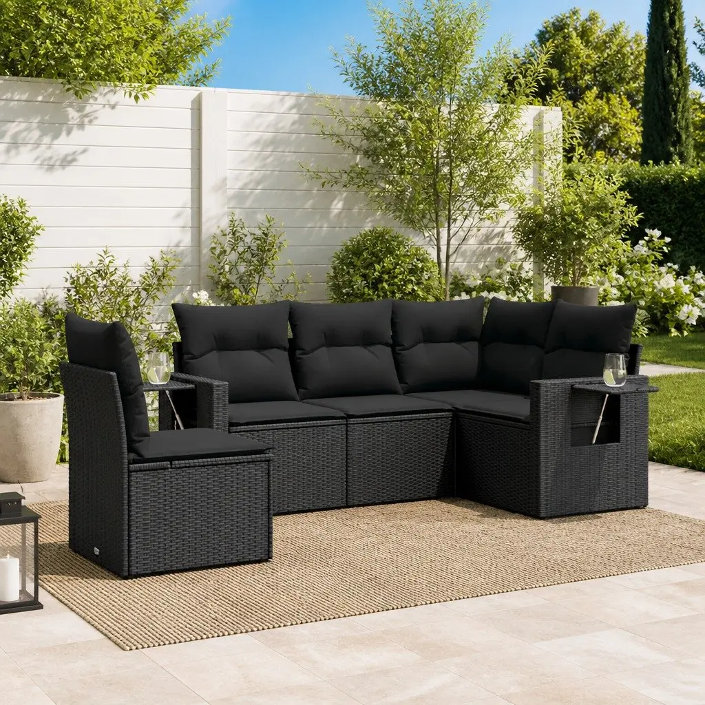 Garden Sofa Set 5 Piece Outdoor Furniture PE Rattan Black Patio