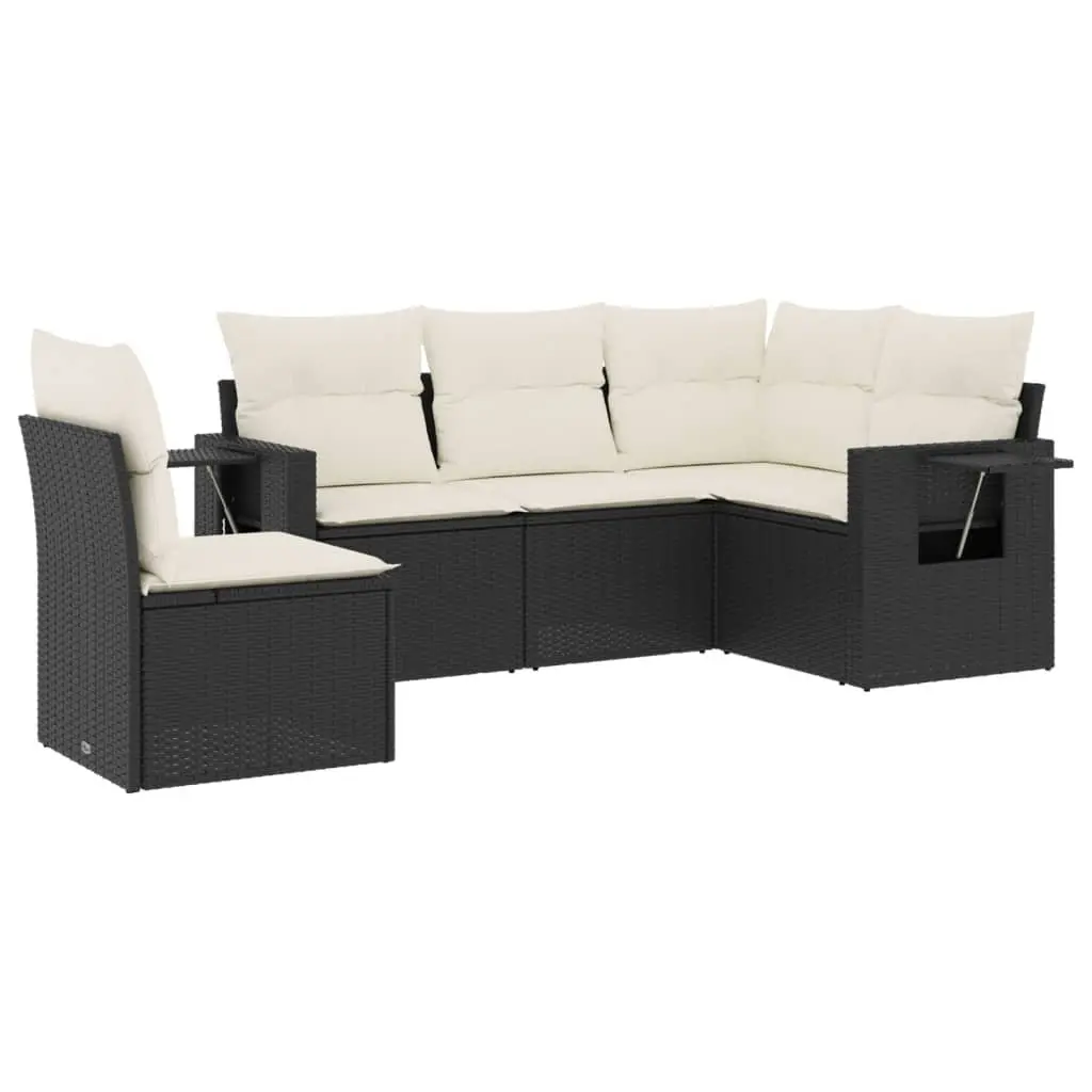 Garden Sofa Set Outdoor Furniture 5 Piece Black Poly Rattan Patio Seating