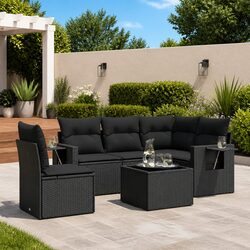 Specifications of Black Poly Rattan 6 Piece Garden Sofa Set