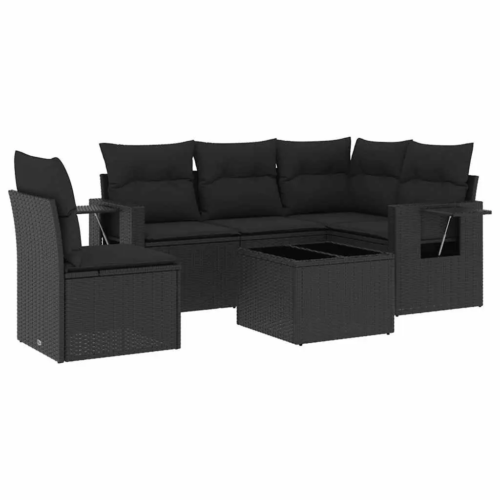Garden Sofa Set Outdoor Furniture 6 Piece Black Poly Rattan with Cushions