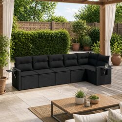 Garden Sofa Set 6-Piece: Black PE Rattan Outdoor Furniture