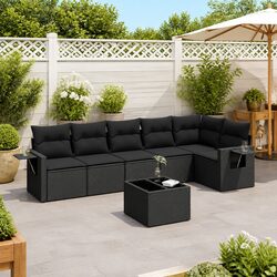 7 Piece Garden Sofa Set Black Poly Rattan Outdoor Furniture with Storage