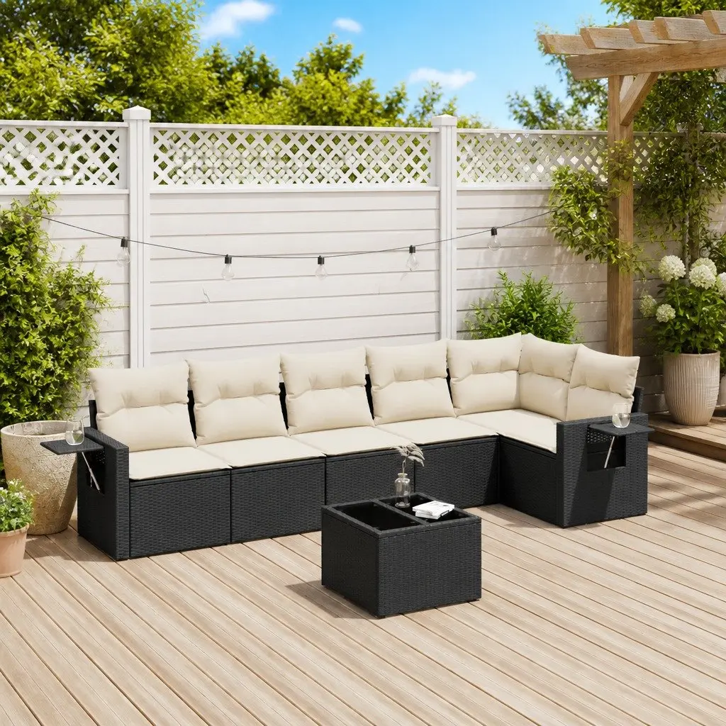 Garden Sofa Set 7 Piece Outdoor Furniture Black Poly Rattan