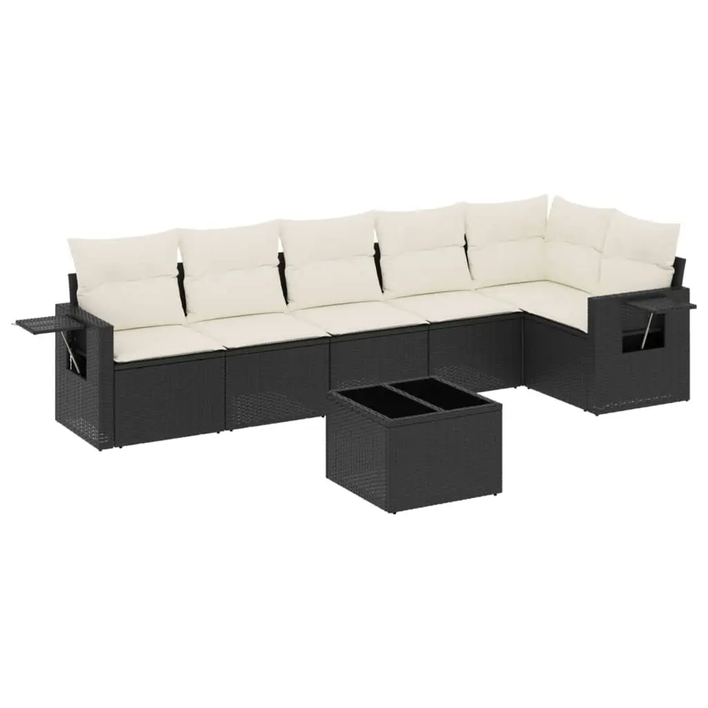 Garden Sofa Set 7 Piece Outdoor Furniture Black Poly Rattan