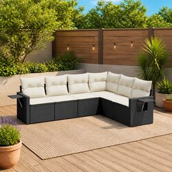 Black Modular Garden Sofa Set: 6 Pieces with Cushions