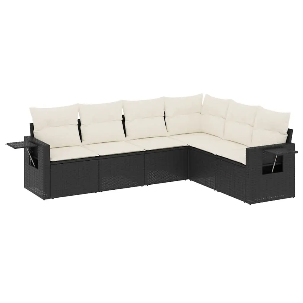 Garden Sofa Set 6 Piece Outdoor Furniture Black Poly Rattan Modular Patio