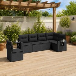 Garden Sofa Set 6 Piece Outdoor Furniture Modular Black Poly Rattan Patio Lounge