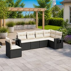 Garden Sofa Set 6 Piece Outdoor Furniture Patio Seating Black Poly Rattan