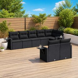 Garden Sofa Set 8 Piece Outdoor Furniture Black Poly Rattan Modular Patio