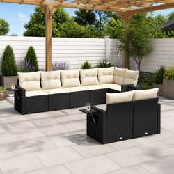 8-Piece Outdoor Sofa Set - Black Poly Rattan Furniture