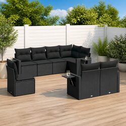 8-Piece Black Poly Rattan Outdoor Sofa Set Specifications