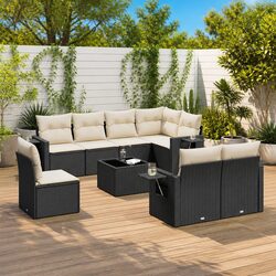 9-Piece Modular Garden Sofa Set - Black Poly Rattan