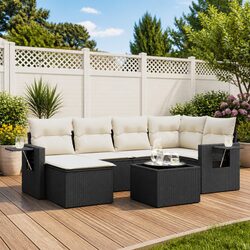 Specifications of 7 Piece Black Poly Rattan Sofa Set