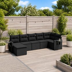 Garden Sofa Set 7 Piece Outdoor Furniture Black Poly Rattan Modular Patio