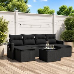 7 Piece Modular Garden Sofa Set - Black PE Rattan
