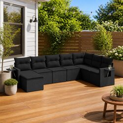 Outdoor Garden Sofa Set: 8 Piece Black PE Rattan Furniture