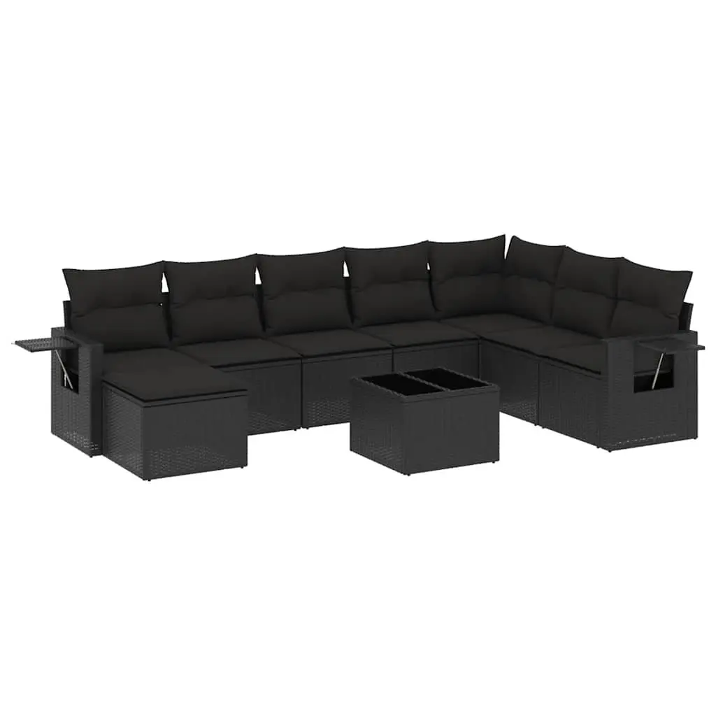 Garden Sofa Set Outdoor Furniture 9 Piece Black Poly Rattan Modular Patio