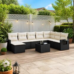 9 Piece Garden Sofa Set: Black Poly Rattan, Modular Design