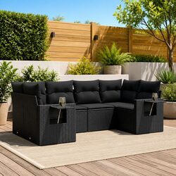 6-Piece Garden Sofa Set Specifications: Black Poly Rattan Furniture