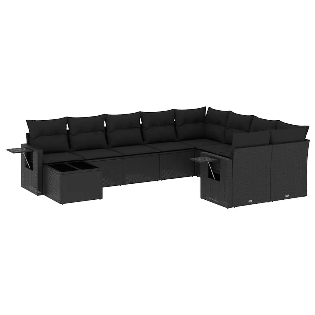 Garden Sofa Set Outdoor Furniture 10 Piece Black Poly Rattan Modular Patio