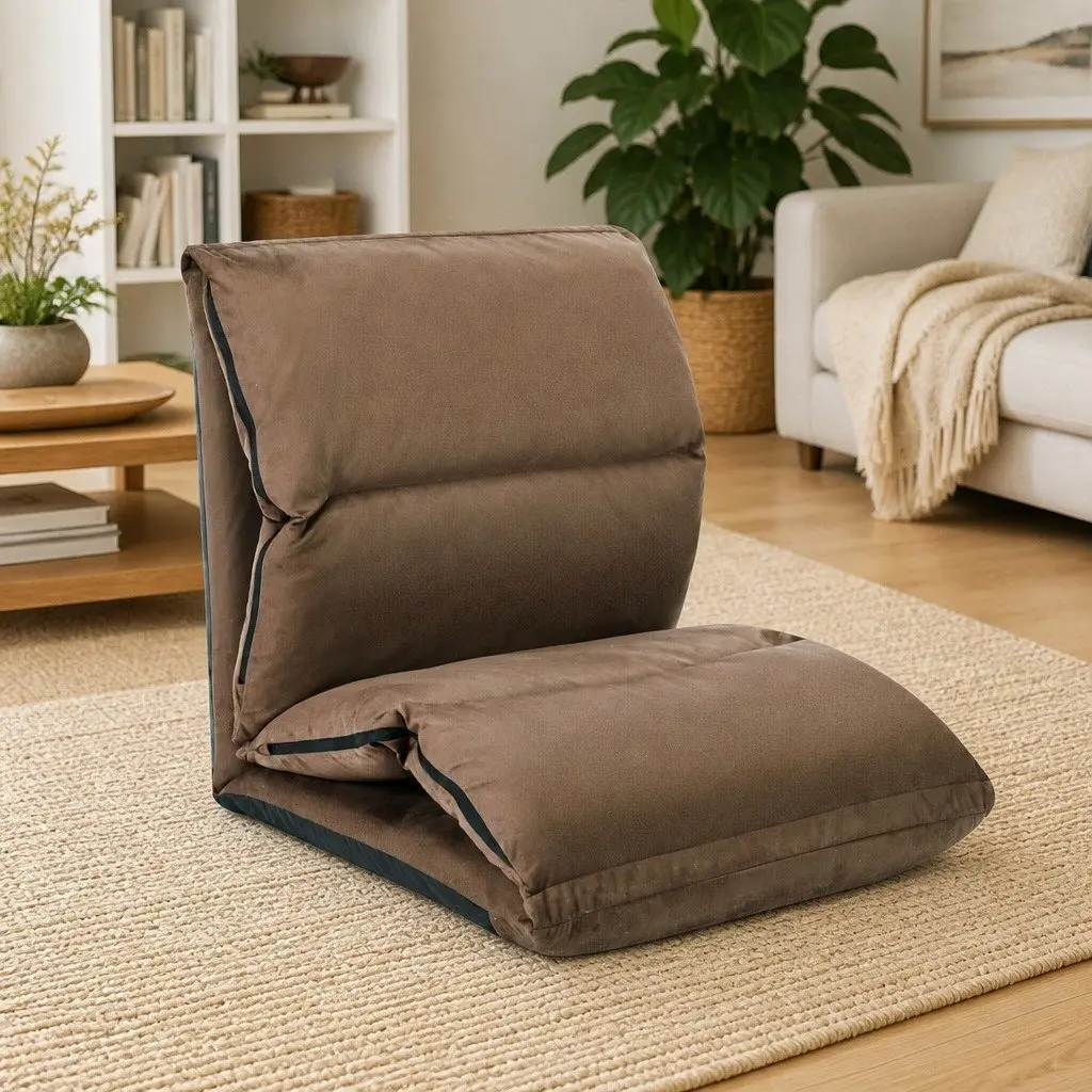 Folding Floor Chair Taupe Chaise Lounge Adjustable Recliner Compact Indoor