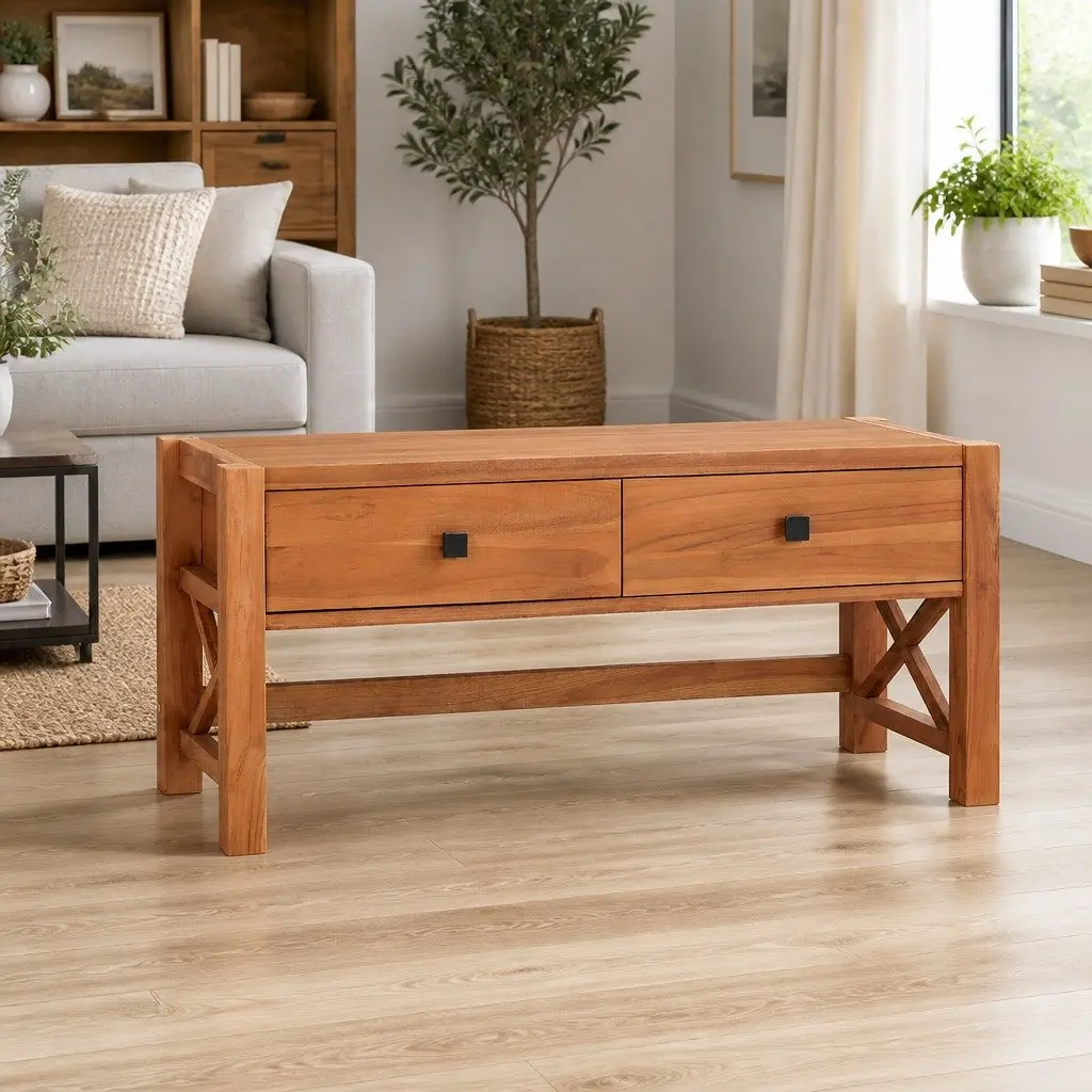 TV Cabinet Living Room 100x40x45 cm Teak Wood Storage Unit with Drawers