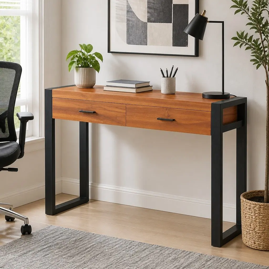 Wooden Desk for Office 100x40x75 cm with 2 Drawers Brown Storage Furniture
