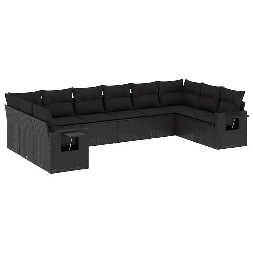 Garden Sofa Set 10 Piece Outdoor Furniture Black Poly Rattan Modular Patio