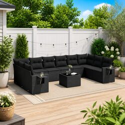 11-Piece Modular Garden Sofa Set in Durable Black Rattan