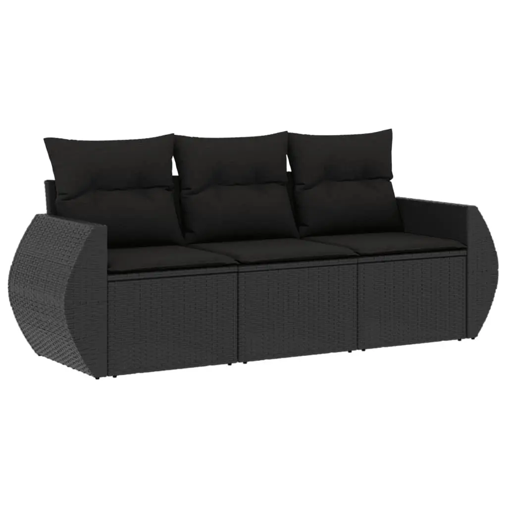 Garden Sofa Set Outdoor Use 3 Piece Black Poly Rattan with Storage