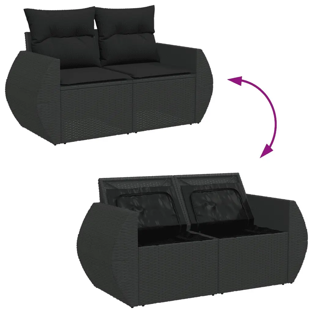 Garden Sofa Set Outdoor Use 3 Piece Black Poly Rattan with Storage