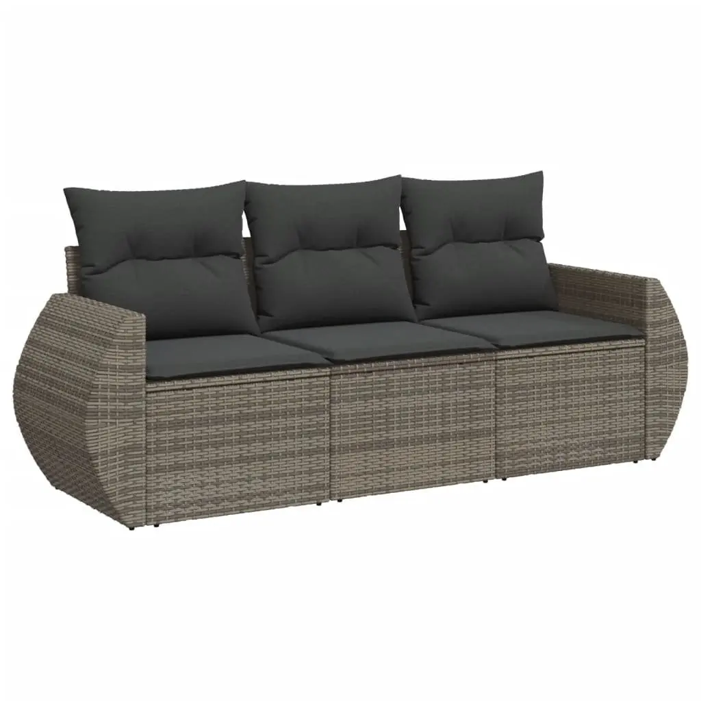Garden Sofa Set Outdoor Furniture 3 Piece Grey Poly Rattan Modular