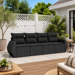 Garden Sofa Set 4 Piece Outdoor Furniture Black Poly Rattan with Storage