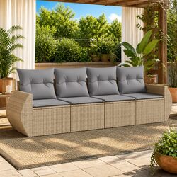 Durable Beige 4 Piece Garden Sofa Set with Cushions