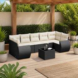 Garden Sofa Set 8 Piece Outdoor Patio Furniture Black Poly Rattan Modular with