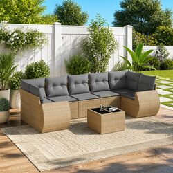 Outdoor Sofa Set 8 Pieces - Beige PE Rattan Construction