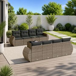 Garden Sofa Set 9 Piece Outdoor Furniture Grey Poly Rattan Modular with Storage