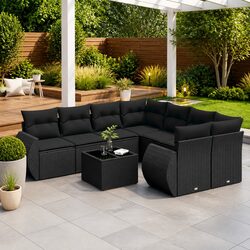 9-Piece Modular Garden Sofa Set with Cushions and Storage