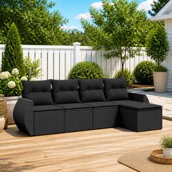 Garden Sofa Set – 5 Pieces, Black PE Rattan Construction