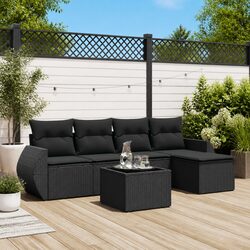 6 Piece Outdoor Furniture Set: Black Poly Rattan Design