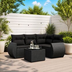 Garden Sofa Set 5 Piece Outdoor Furniture Black Poly Rattan Patio Lounge with